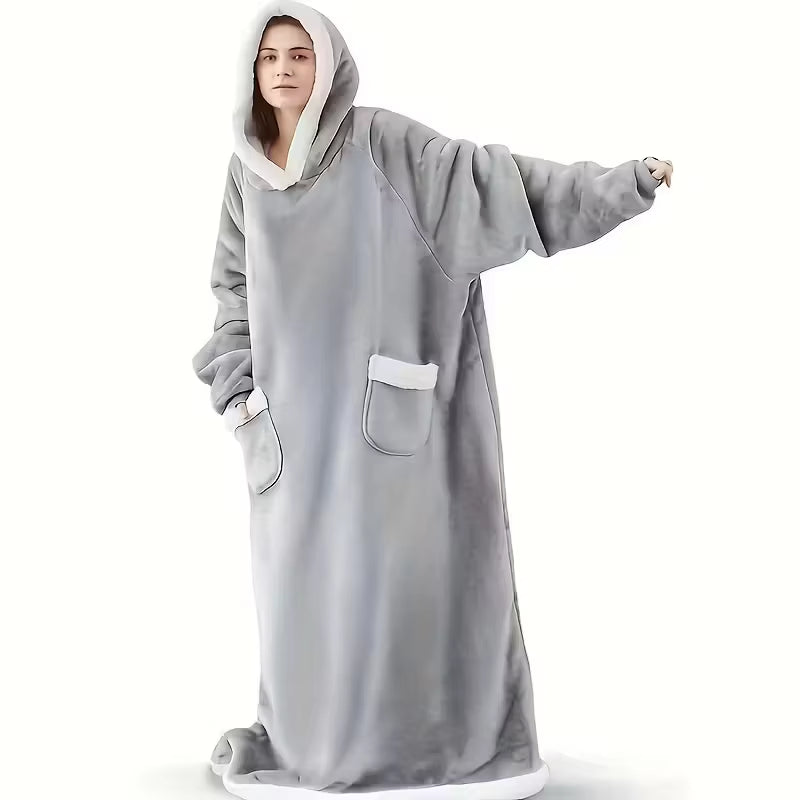 Super Long Flannel Blanket with Sleeves Winter Hoodies Sweatshirt Women Men Pullover Fleece Giant TV Blanket Oversized