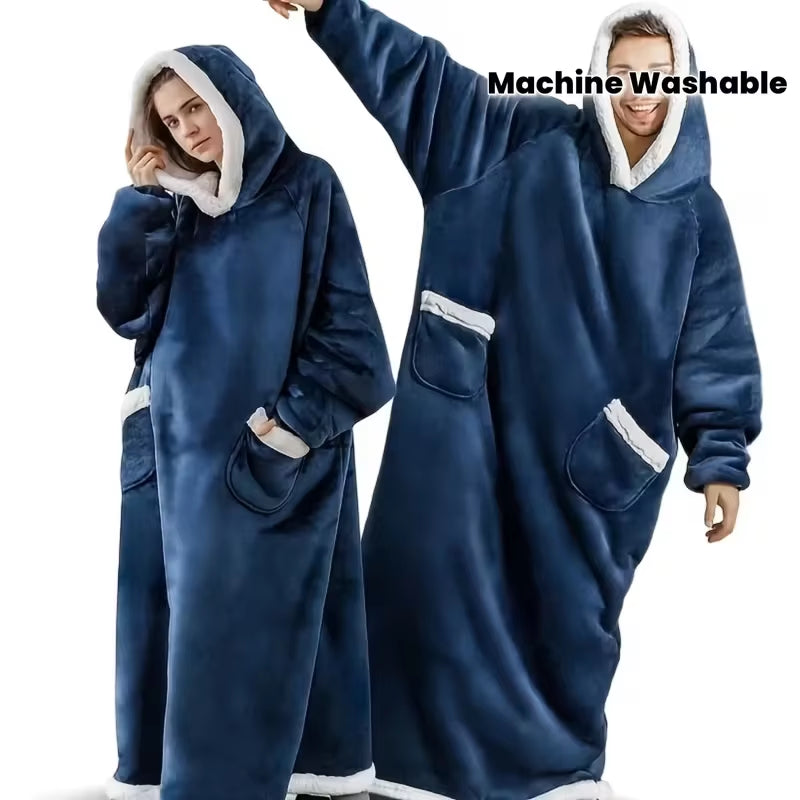 Super Long Flannel Blanket with Sleeves Winter Hoodies Sweatshirt Women Men Pullover Fleece Giant TV Blanket Oversized