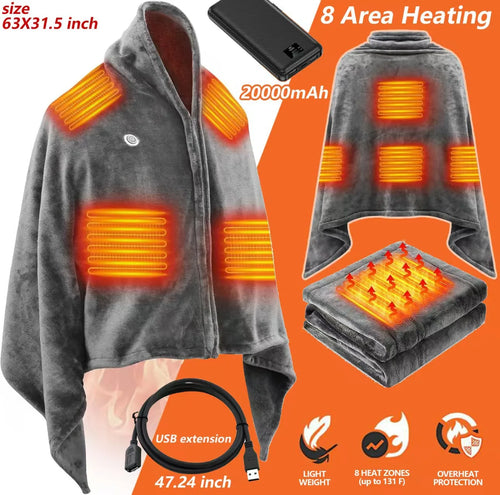 Stay Cozy Anywhere with the 2025 USB Heated Shawl Blanket - Rechargeable, Electric Warming Wrap for Men and Women with 3 Adjustable Heat Settings