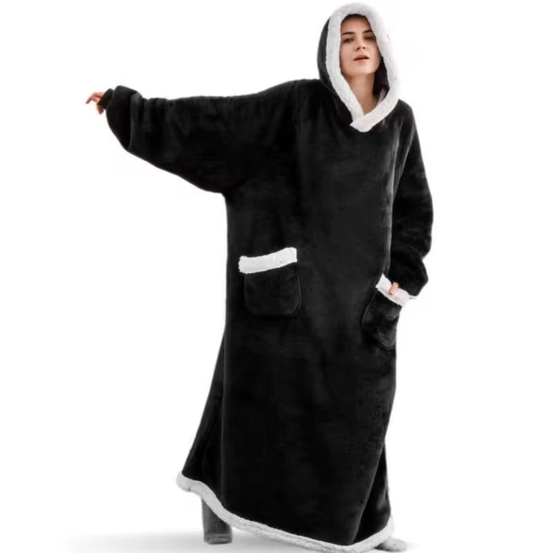 Super Long Flannel Blanket with Sleeves Winter Hoodies Sweatshirt Women Men Pullover Fleece Giant TV Blanket Oversized