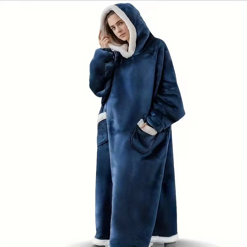 Super Long Flannel Blanket with Sleeves Winter Hoodies Sweatshirt Women Men Pullover Fleece Giant TV Blanket Oversized